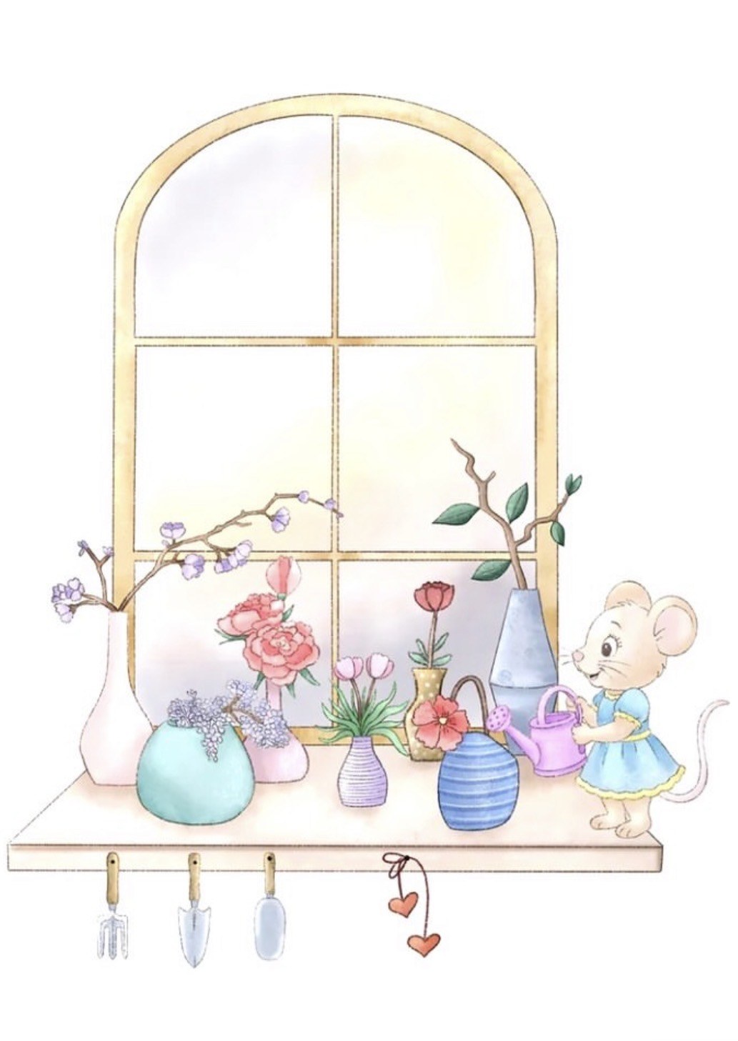 Mouse Watering Flowers artwork